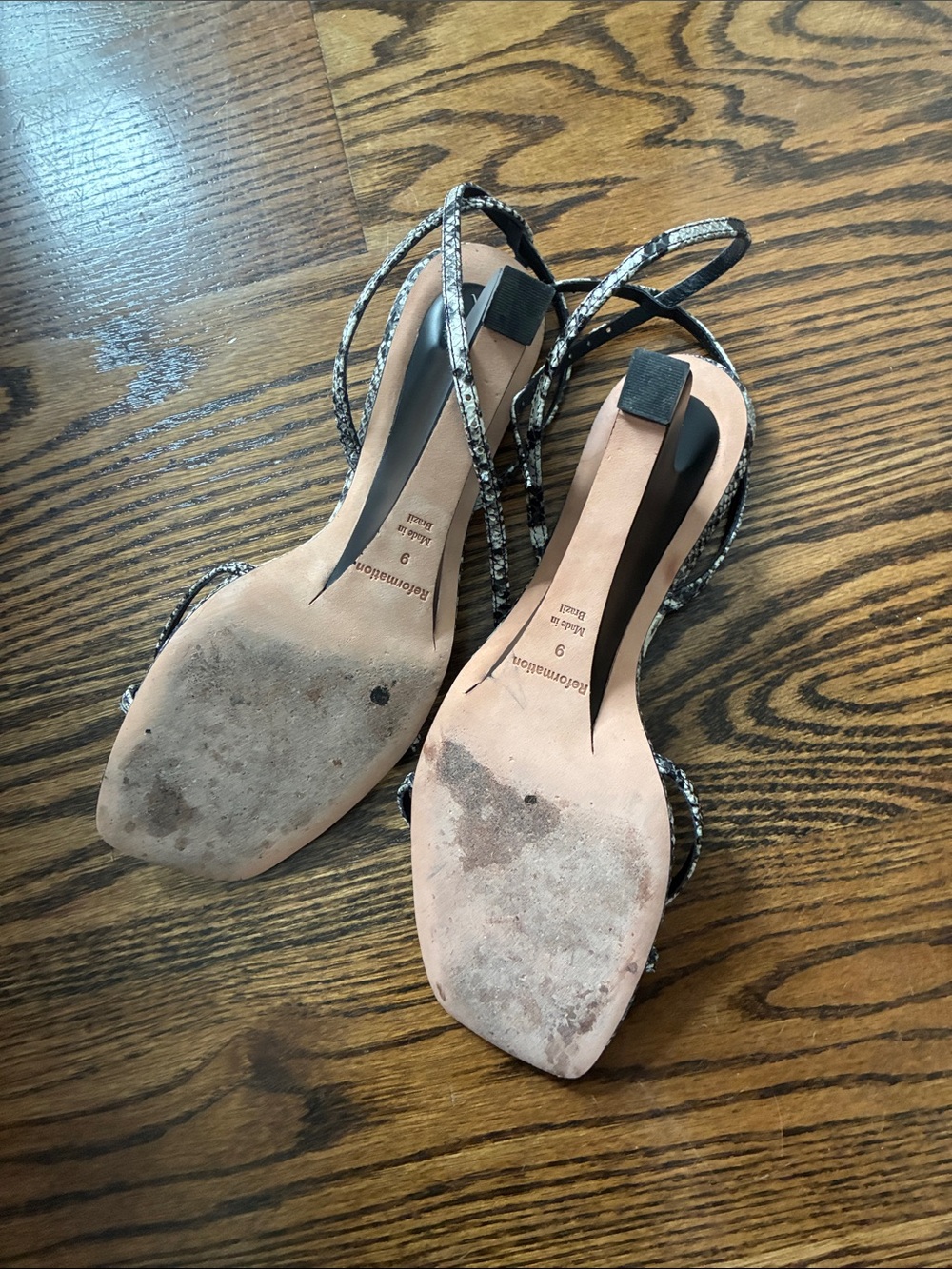 Reformation Black And White Snakeskin Wedge Sandals View 4